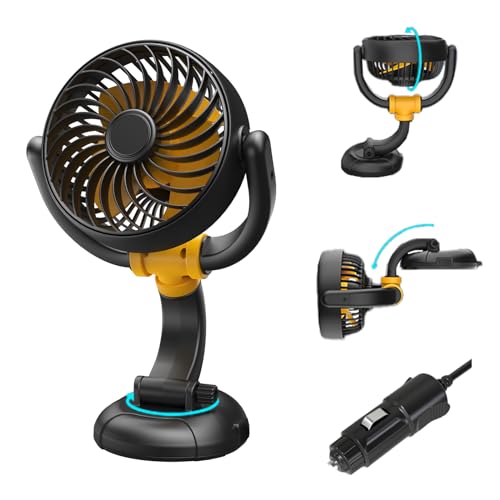 Nauttxon Ventilateur 12 V pour tableau de bord de voiture – Ventilateur réglable 12 V – Alimenté par allume-cigare pour tableau de bord, SUV,...