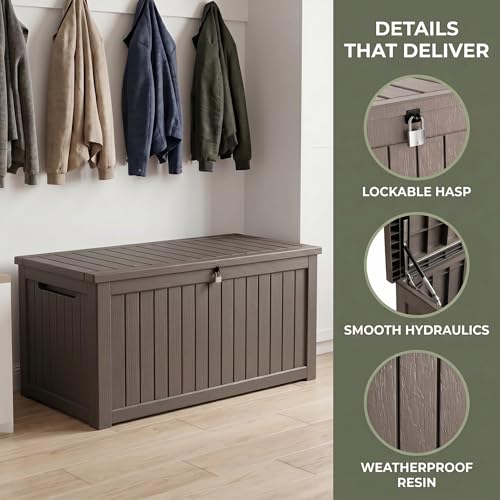 Image of 198 Gallon Resin Deck Box - Finally, a Lockable Outdoor Storage That Fits Everything (Cushions, Tools, Pool Gear & BBQ) - Weatherproof Wood Grain Design for Patio, Garden, Office, Home Indoor Outdoor