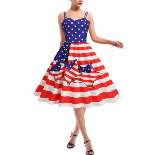 Image of Women Dress American Flag Print Vintage Maxi Dress