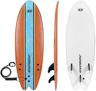 Osprey Foam Surfboard Soft Foamie Complete with Leash and Fins, Wood Effect, 5 ft/6 ft/7 ft/8 ft