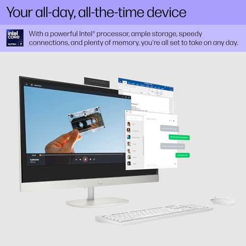 Image of HP 27 inch All-in-One Desktop PC, FHD Display, Intel Core Ultra 7 155U, 16 GB RAM, 512 GB SSD, Intel Graphics, Windows 11 Home, 27-cr1080 (2024)
