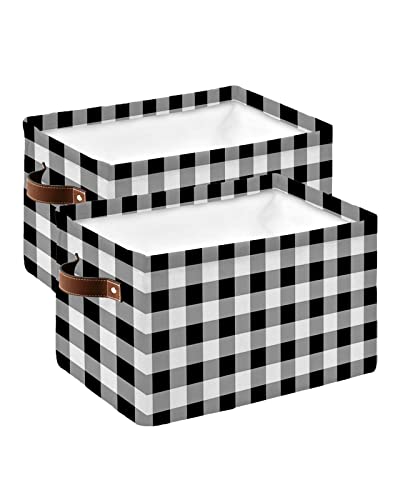 2 Pack Large Storage Baskets Bins Black and White Plaid