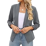 POGT Women's Formal Jacket 3/4 Sleeve Blazer Work Suits for Women Office Professional (L, Dark Gray)