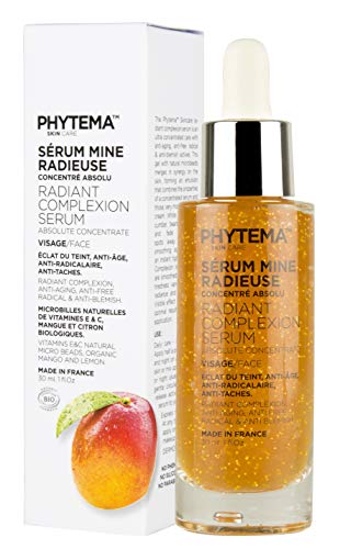 Anti-Aging Hydrating Serum with Natural Mango Micro-beads, Vitamins E and C, Natural and Organic Plant Extracts, Paraben-Free, 30 ml, Made in France, Phytema