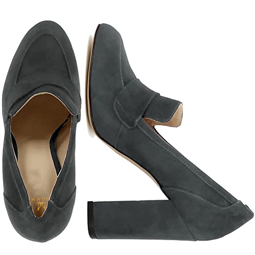 Image of MOOMMO Women Chunky Block Heel Pumps Closed Round Toe Slip On Oxford Loafers Shoes High Heels Snakeskin Work Pump Suede Loafer for Office Ladies Classic Formal Business Professional Fall 4-13 M US