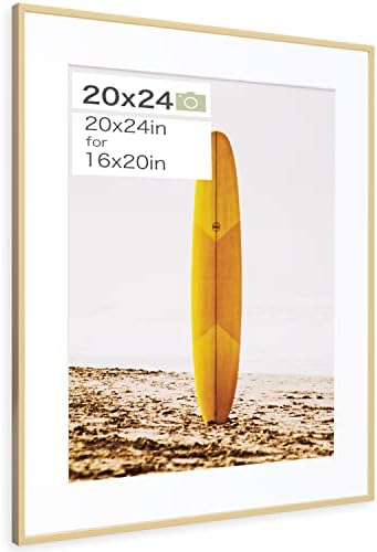 Homeforia 20x24 Gold Frame Matted to 16x20 - Metal 20 x 24 Picture Frames For Wall - Aluminum 20 by 24 Poster Frame - Tempered Glass - Wall Hook Included - Set of 1