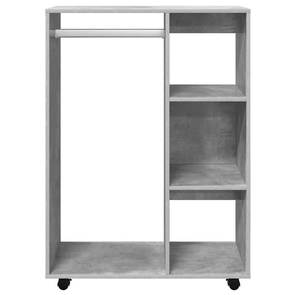 Hothingwell Szara betonowa szafa na ubrania 80 x 40 x 110 cm, z drewna inżynieryjnego z kółkami, szafka do przechowywania do sypialni, duża otwarta komora i 3-poziomowe półki boczne,