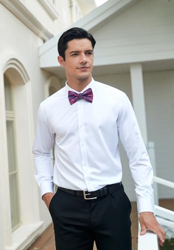 Image of HISDERN Bow Ties for Men Paisley Floral Pre-tied Bowtie Pocket Square Set Men's Formal Bow Ties Wedding Party