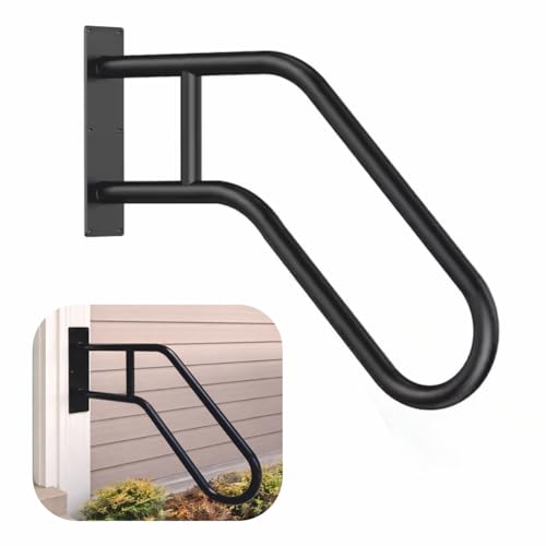 Image of JIALTO Wall Mounted Staircase Handrail Safety Grab Bar- Heavy Duty Metal Support Railing for Indoor Stairs, Bathroom & Entryway, Anti-Slip Wall Support Handle with Installation Kit (Black, Pack of 1)
