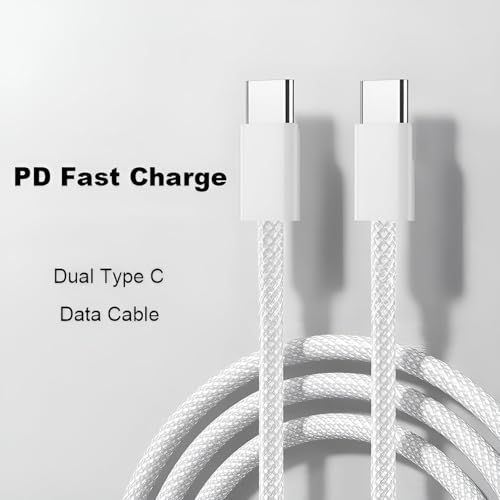 Image of Braided USB -C to USB -C Cable (1M) For iPhone Series (16, 16 Pro Max), USB Cable, Samsung Galaxy S25, S24, Google Pixel 9 & 8, iPad Pro & More | 3 Months Warranty | White