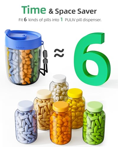 Image of PULIV Large Pill Bottle Organizer Anti-Mix Design, 6 Slots, 20 Labels | Supplement Organizer for Holding 6 Various Vitamins without Filling Hassle, Wide Opening Pill Box Case for Easy Retrieval