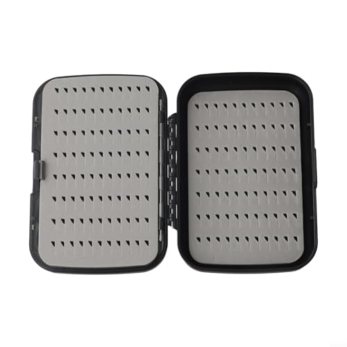 BlesConi Caja de pesca con mosca de doble cara para trucha y lubina, caja de aparejos de plástico PE con inserto de espuma, 12,5 x 9 x 3,5 cm, negro (B)