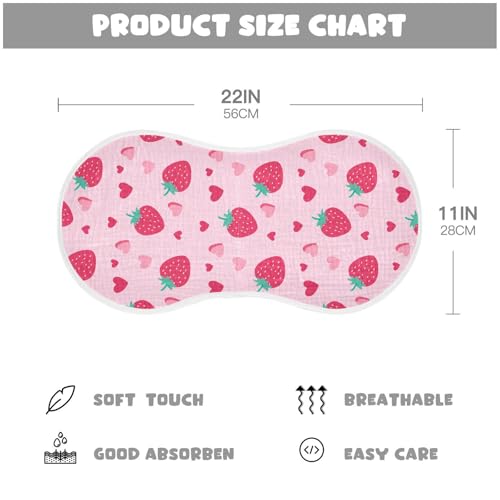 Strawberry Heart Pattern Baby Burp Cloths for Boys and Girls, Soft Muslin Spit Up Towels, 22"x11" Newborn Essentials for Feeding and Drooling, 4 Pack4