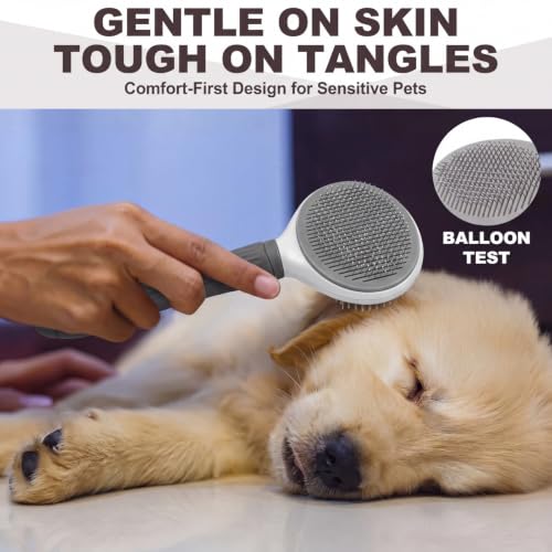 Image of Yaomiao 9 Pcs Pet Grooming Kit - Self Cleaning Slicker Brush, Shedding Comb, Nail Clippers, File, Scissors with Adjustable Strap for Dogs and Cats