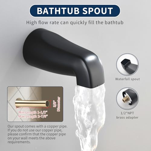 Image of 3 Handles Shower Faucet Set with Tub Spout Bathtub Shower Faucets Combo Set Shower System Complete Tub and Shower Trim Kit Shower Fixtures Matte Black