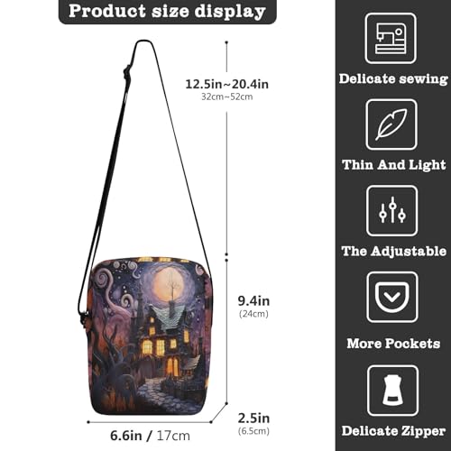 mens messenger bag crossbody mens shoulder bags crossbody Casual Womens Purse Adjustable Strap for work work - Halloween Collage Fairy Tale Style Purple3