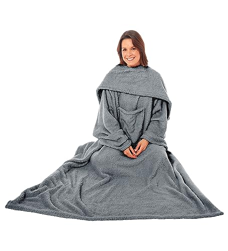 Olivia Rocco Wearable TV Blankets Soft Cosy Fleece Slankets Unisex Women Men Fluffy Plush Throws with Sleeves and Pocket Winter Adults Throw Blanket for Bed Sofa Couch 140x183cm, Charcoal