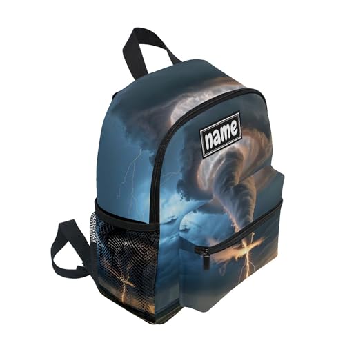 Custom Kid's Name Backpack, Grey Lightning Tornado Toddler Kids Backpack Personalized Name Preschool Bookbag Children Kindergarten Bag for Boys Girls2