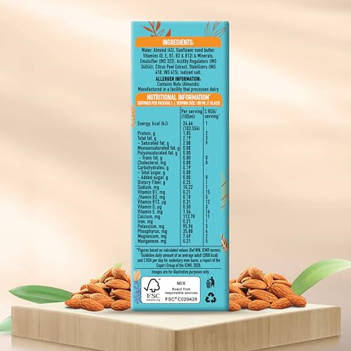 Image of Only Earth Almond Drink Unsweetened Lactose-Free Preservatives Free Contains Vitamin D,E,B1,B2 & B12 |Plant-Based Alternative | Barista Edition 180 ML (Pack 4)