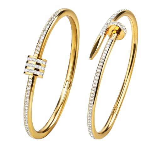 Image of MEENAZ bracelet for women Stylish Bangles for women Bangle set 2 pcs Anti Tarnish Bracelet for girls gold Kada for Women Accessories Anti Tarnish Jewellery Stainless Steel Cuff Bracelet gifts Combo