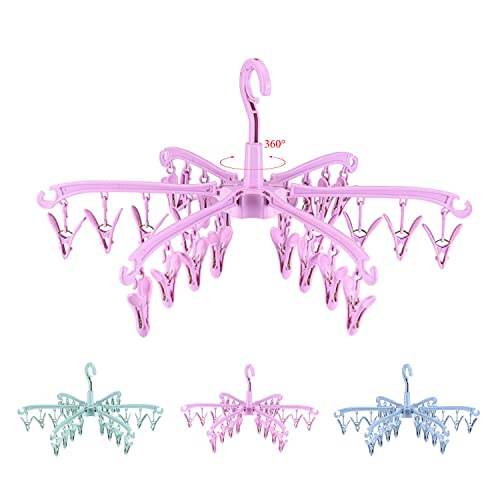 Image of BONYCUST Foldable Drying Rack with 24 Clips for Drying Socks Lingerie Baby Clothes Drying Towels Rotatable Sock Drying Rack
