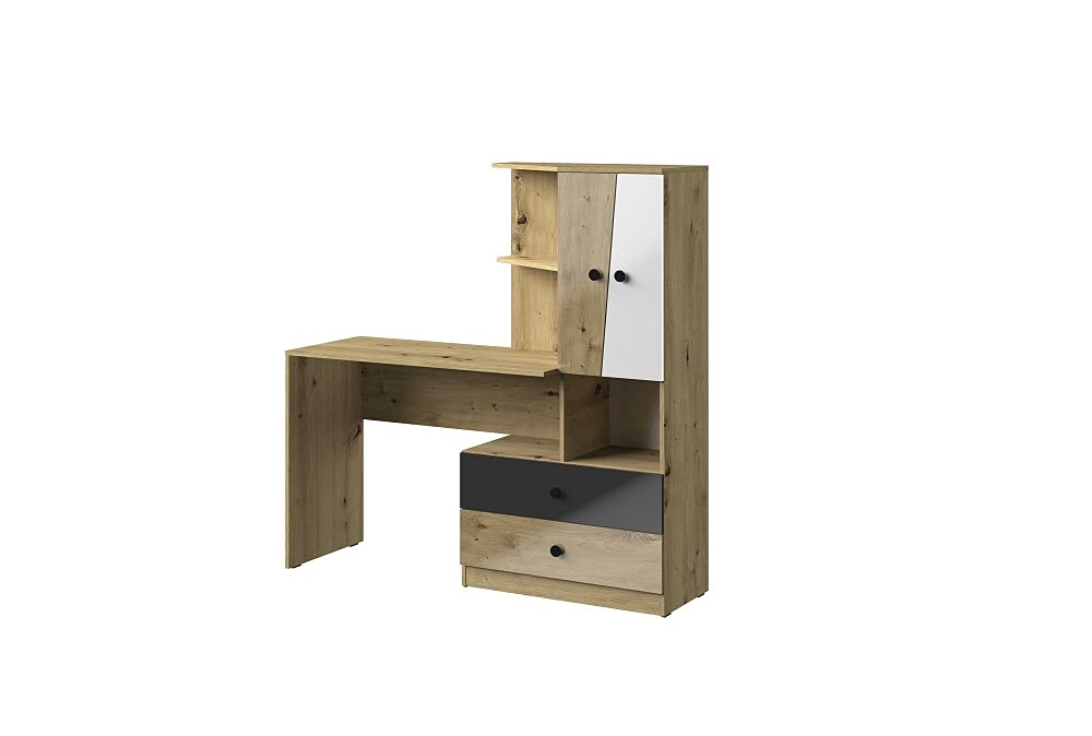 QMM Jugendzimmer Kinderzimmer komplett Neo Set A Schrank Schreibtisch Regale (Schwarz-Matt)