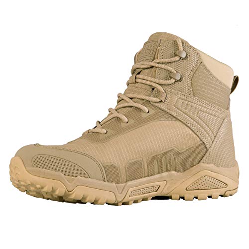 FREE SOLDIER Menâ€™s Waterproof Hiking Boots 6 Inches Lightweight Work Boots Military Tactical Boots Durable Combat Boots(Tan,9.5)