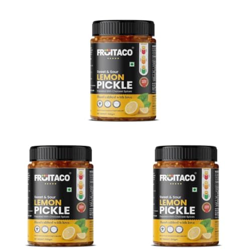 Image of Fruitaco Lemon Pickle (Sweet & Sour) 500 Gm - Tangy & Sweet Delight, Perfectly Balanced, Nimbu Ka Aachar (Pack of 3)