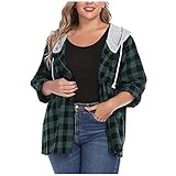 Long Sleeve Tshirt Tops for Women Fashion Hoodies Plaid Flannel Coat Plus Size Loose Fit Jacket...