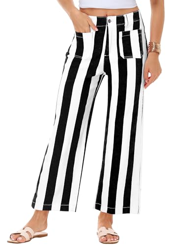 Magrank Lady Black Striped Jeans Women High Waist Stretchy Street