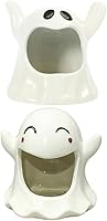 Vista 4 de ABOOFAN Portavelas de Halloween con forma de fantasma, portavelas votivas, 2 portavelas de cerámica para centros de mesa de Halloween, decoración