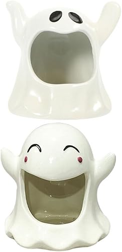 Miniatura 4 de ABOOFAN Portavelas de Halloween con forma de fantasma, portavelas votivas, 2 portavelas de cerámica para centros de mesa de Halloween, decoración de