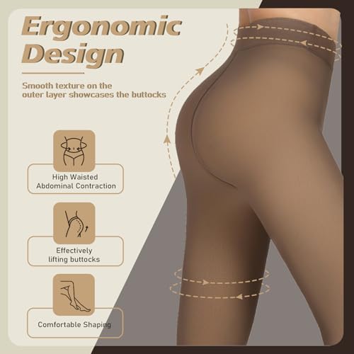 Image of Women's Fleece Lined Tights,Thicken for warmth Opaque Tights T-Crotch Fake sheer Strong Tights For Winter