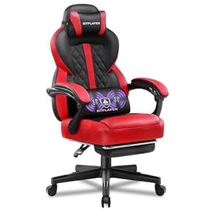 GTPLAYER Gaming Chair,Ergonomic Computer Desk Chair with Footrest and Massage Lumbar Support, High Recliner Chair with 360° Swivel Seat and Headrest (Red)