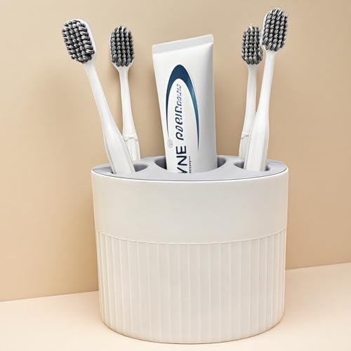 Toothbrush Holder for Bathroom Countertop, Multi-Slot Non-Slip Detachable Toothbrush Caddy with Drain Hole, Toothpaste and Toothbrush Storage Stand (1, White)