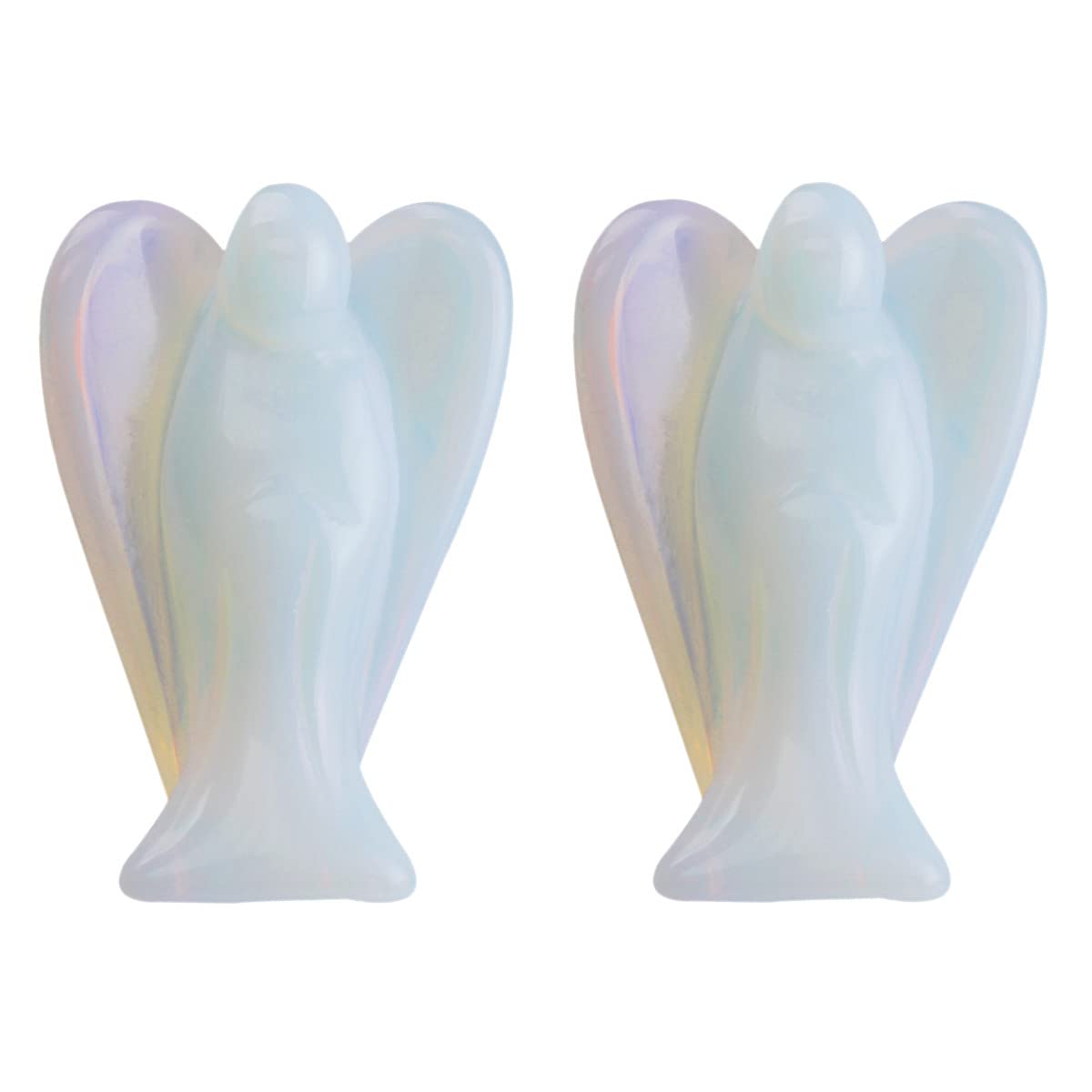 mookaitedecor2pcs 1.5" Opalite Crystal Pocket Guardian Angel Ornament Carved Figurine Statue Desk Decor, Love Peace Lucky Charm Quartz Crystal Mini Angel Gift for Women Friend Reiki Healing Crystal