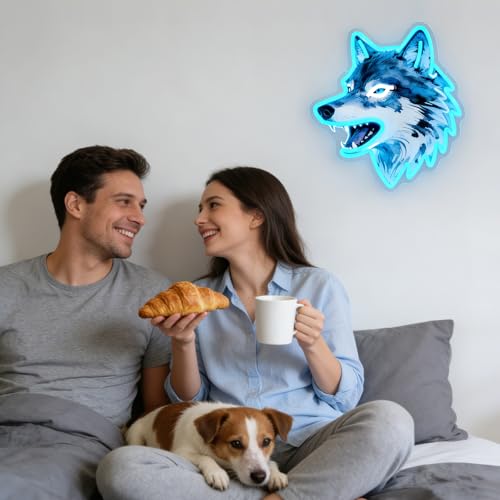 Wolf Neon Sign, UV Printed Dimmable Led Wolf Neon Light Animal Wall Decor Wolf Gifts for Boys Men Bedroom Living Room Man Cave Home Birthday Decoration by Gevbay - Used condition - Image 7