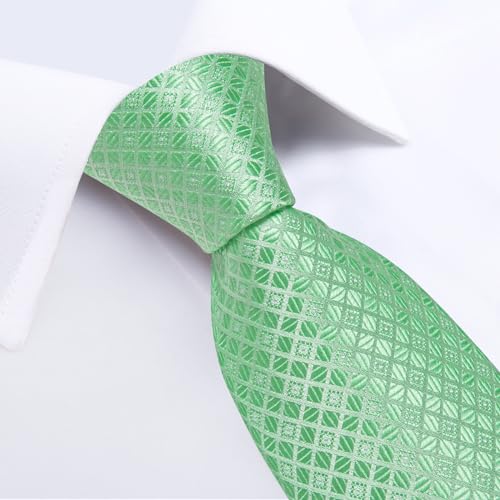 Image of DiBanGu Mens Silk Plaid Tie and Pocket Square Set | Elegant Silk Formal Tie Set, Woven Check Necktie and Cufflinks Tie Clip Set, Perfect for Wedding Party, Comes in Gift Box