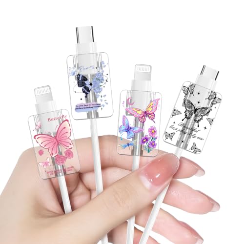 CameCosy 4PCS Cable Protector for Apple Cables, Butterfly & Flower Pattern