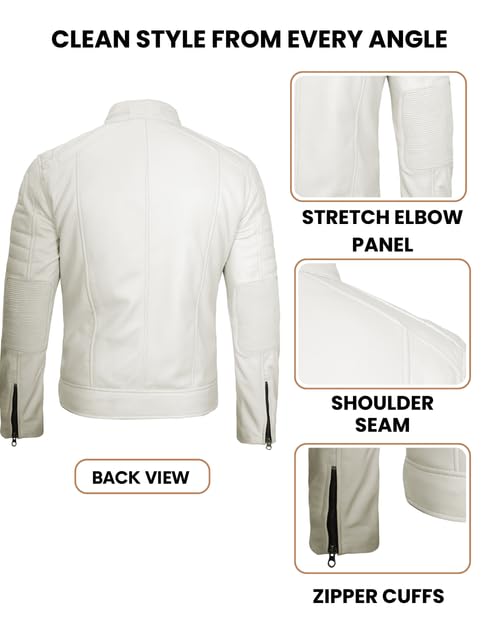 Image of Decrum Cafe Racer Leather Jacket for Men - Real Lambskin Motorcycle Style Mens Jacket with Zipper Closure