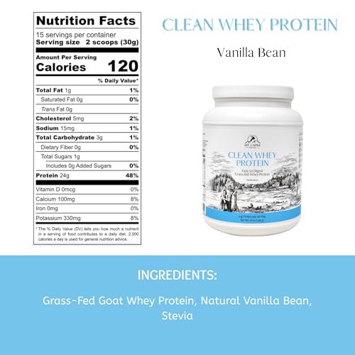 Image of Mt. Capra Clean Whey Protein | Grass-Fed Undenatured Goat Whey Protein Powder | 24 g Protein Per Serving, All Natural, Non-GMO, High in Branch Chain Amino Acids | Vanilla Bean | 15 Servings - 16 oz