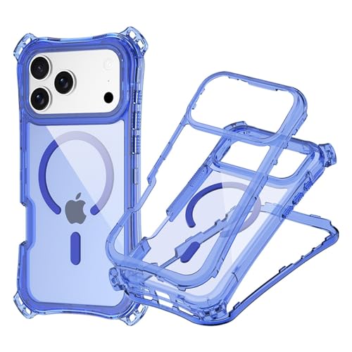 Coque iPhone 17 Pro Max silicone bleu contre les rayures dos magnétique