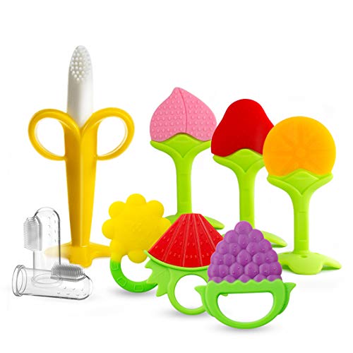 SILIVO 9 Pack Baby-Teething-Toys-Finger-Toothbrushes, Silicone Organic Teethers Plus Finger Toothbrushes for Babies，Infants