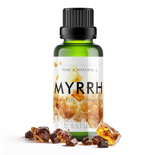 Image of Esslux Myrrh Essential Oil for Skin - 100% Pure Therapeutic Grade Myrrh Oil for Diffuser - Soothing & Relaxing Myrrh Essential Oil Organic for Hair, Candle Making & Massage 30 ML