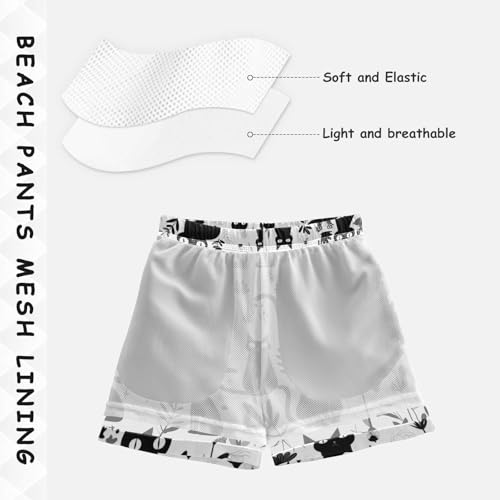 Boys Swim Trunks with Pockets and Quick Dry Fabric,Cat Flower Grass Kids Swimwear Boy Swimsuit 3T4