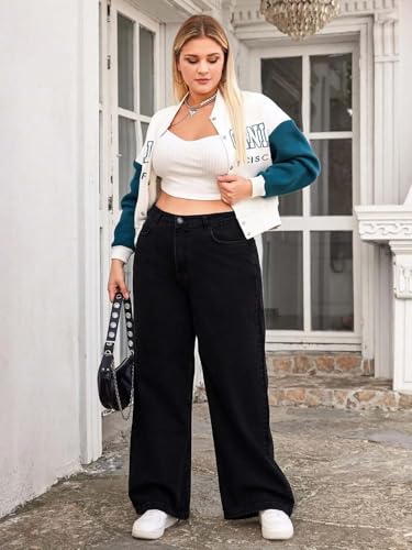 Image of KOTTY Women's Plus Size Straight Fit High Waist Wide Leg Jeans for Stylish Trendy Look