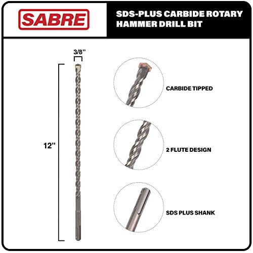 Sabre Tools 3/8 Inch X 12 Inch Sds Plus Rotary Hammer Drill Bit, Carbide Tipped For Brick, Stone, And Concrete Version 2 (3/8" X 10" X 12") #TOP1