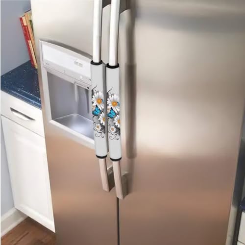 Image of Refrigerator Door Handle Covers Set of 6 Protective Waterproof Kitchen Electrical Appliance Decor Handles for Fridge, Microwave, Oven, Kitchen Cabinet, Daisy Butterfly Gray
