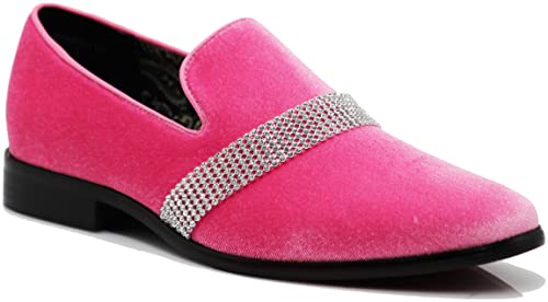 SPK10 Men's Vintage Plain Velvet White Stripe Design Dress Loafers Slip On Shoes Classic Tuxedo Dress Shoes