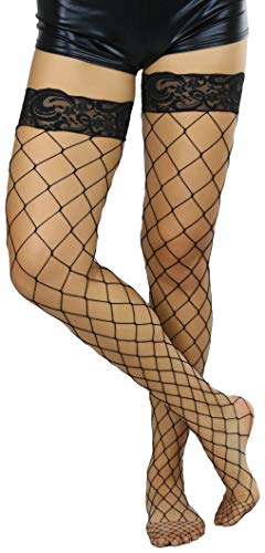 Image of ToBeInStyle Women's Vibrant Large Net Fishnet Thigh High Elastic Nylon Novelty Stockings